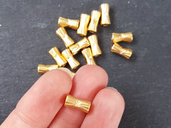 Chunky Cinched Engraved Barrel Tube Bead Spacers 22k Matte Gold Plated - 15pcs