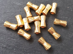 Chunky Cinched Engraved Barrel Tube Bead Spacers 22k Matte Gold Plated - 15pcs