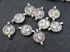 Dotted Rim Tughra Round Replica Coin Charm Connectors Matte Antique Silver Plated Turkish Coins Jewelry Supplies Findings Components - 10pc