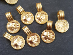 Hammered Dimple Disc Charms Ethnic Tribal Round 22k Matte Gold Plated Non Tarnish Turkish Jewelry Making Supplies Findings Components - 8pc