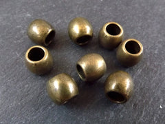 Plain Simple Round Smooth Ball Bead Spacers 9mm with Large Hole for Cords Antique Bronze Plated - 8pcs