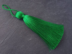 Extra Large Thick Emerald Green Silk Thread Tassel, Green Tassel, Jewelry Tassel, Tassel Pendant, Home Decor - 4.4 inches - 113mm - 1 pc