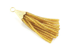 Short Golden Mustard Afghan Tibetan Heishi Tube Beaded Tassel - Handmade - Textured 22k Matte Gold Plated Cap - 55mm = 2.16inches