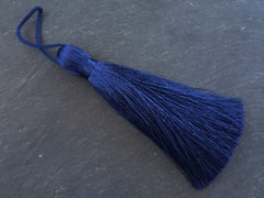 Navy Blue Silk Tassel Braided Loop, Thick Tassels, Jewelry Tassel, Keychain Tassel, Mala Tassel, Garland Tassel 113mm - 1 pc