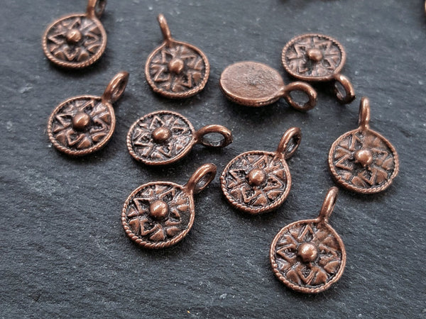 15 Mini Round Tribal Dot Charms Antique Copper Plated