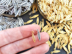 30 Mini Filigree Petal Charms, Gold Ellipse Oval Charm, Boho Bohemian, Earring Bracelet Charms Jewelry Making Supplies 22k Matte Gold Plated