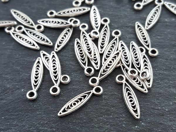 30 Mini Filigree Petal Charms Matte Antique Silver Plated