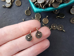 15 Mini Round Tribal Dot Bronze Coin Charms, Ethnic Charms, Round Charms, Boho Bohemain Bracelet Necklace Pendant  - Antique Bronze Plated