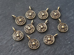 15 Mini Round Tribal Dot Bronze Coin Charms, Ethnic Charms, Round Charms, Boho Bohemain Bracelet Necklace Pendant  - Antique Bronze Plated