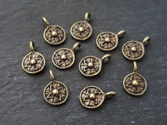 15 Mini Round Tribal Dot Bronze Coin Charms, Ethnic Charms, Round Charms, Boho Bohemain Bracelet Necklace Pendant  - Antique Bronze Plated