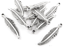 10 Tribal Feather Ethnic Mini Charms Matte Antique Sliver Plated - Bracelet Earring Charms Jewelry Making Supplies