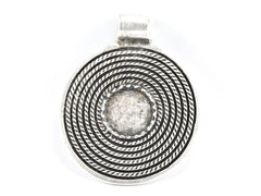 Large Round Rope Detail Ethnic Tribal Artisan Medallion Pendant - Matte Antique Silver Plated