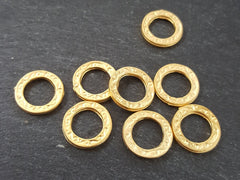 8 Small Textured Flat Ring Closed Loop Circle Pendant Connector  - 22k Matte Gold Plated - 8 PC