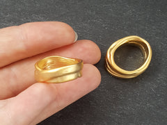 2 Chunky Thick Organic Oval Ring Closed Loop Pendant Connector - 22k Matte Gold Plated - 1 PC