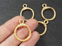 Gold Loop Pendant, Gold Ring Pendant, Rustic Cast, Closed Loop, Closed Ring, Gold Pendant, Gold Loop Charm, 22k Matte Gold Plated, 4pc