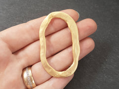 Large Organic Textured Flat Oval Ring Closed Loop Circle Pendant Connector  - 22k Matte Gold Plated - 1 PC