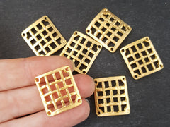 Curved Square Weave Connectors Pendant Components 22k Matte Gold Plated Turkish Jewelry Making Supplies Findings Components - 6pc