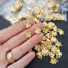 10 Four Leaf Clover Charms, Good Luck Charm, Gold Charm, Gold Bracelet Charm, Gold Clover