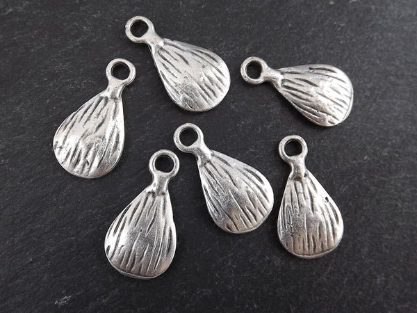 Textured Teardrop Charms, Tear Drop Pendant, Tribal Charms, Ethnic Charms, Silver Teardrop, Turkish Supplies, Matte Antique Silver, 6pc