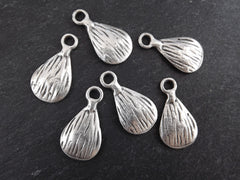 Textured Teardrop Charms, Tear Drop Pendant, Tribal Charms, Ethnic Charms, Silver Teardrop, Turkish Supplies, Matte Antique Silver, 6pc