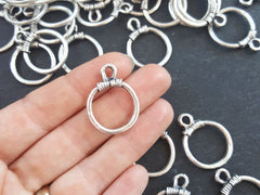 Silver Loop Pendant, Silver Ring Pendant, Rustic Cast, Closed Loop, Closed Ring, Silver Loop Charm, Antique Matte Silver Plated, 4pc