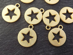 8 Round Cut Out Star Charms - 22k Matte Gold Plated