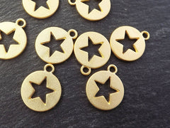 8 Round Cut Out Star Charms - 22k Matte Gold Plated