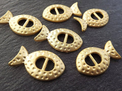 6 Hammered Dotted Curved Fish Slide Buckle Charms - 22k Matte Gold Plated