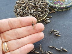 20 Mini Spike Charms  Ethnic Tribal Style Antique Bronze Plated