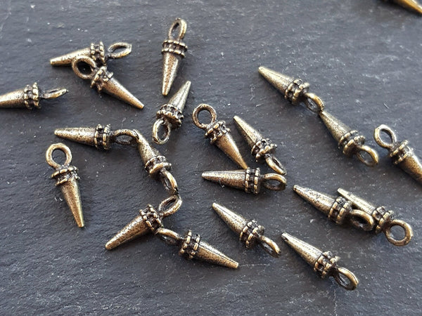 20 Mini Spike Charms  Ethnic Tribal Style Antique Bronze Plated