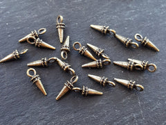 20 Mini Spike Charms  Ethnic Tribal Style Antique Bronze Plated