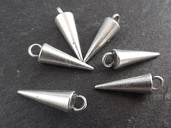 Silver Spike Charm Pendant, Point Pendulum Charm, Drop Pendant, Minimalist Goth Charms, Modern Charms, Matte Antique Silver Plated - 6pc