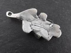 Large Silver Oak Leaf Pendant Charm, Nature Fall Jewelry Making Supplies Findings, Matte Antique Silver Plated, 1pc