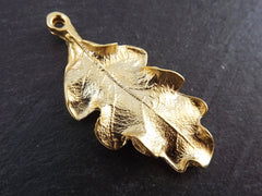 Gold Oak Leaf Pendant Charm, Gold Leaves, Nature Jewelry Supplies, Boho Bohemian DIY Jewelry - 22k Matte Gold Plated - 1pc - TYPE 2