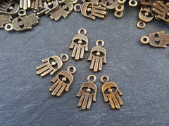 6 Rustic Mini Hamsa Hand of Fatima Eye Charms - Antique Bronze Plated