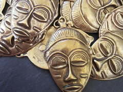 Large Tribal Mask Pendant Connector Shiny Antique Bronze Plated - 1PC