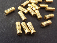 20 Ribbed Tube Beads, Gold Tube Beads, Gold Beads, Gold Spacers, Long Tube Beads, Metal Beads, Jewelry Beads, 22k Matte Gold Plated Brass