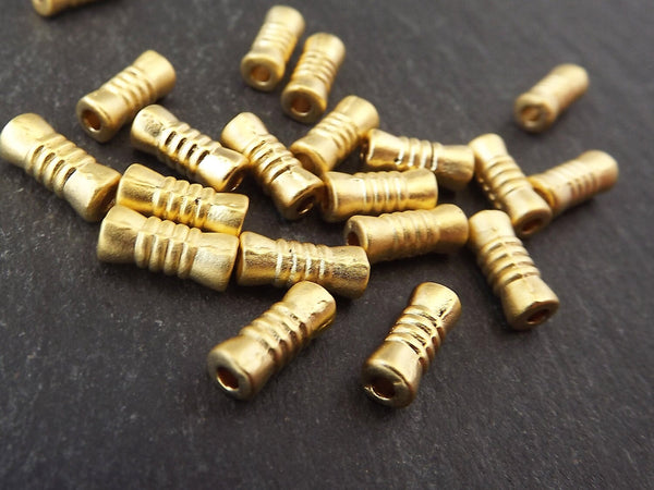 20 Ribbed Tube Beads, Gold Tube Beads, Gold Beads, Gold Spacers, Long Tube Beads, Metal Beads, Jewelry Beads, 22k Matte Gold Plated Brass