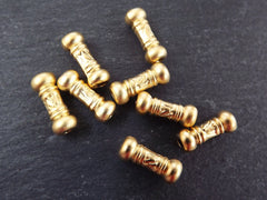 8 Tube Bead Spacers, Gold Detail Barrel Bead Spacer, Non tarnish Beads, Jewelry Making Beads, 22k Matte Gold Plated