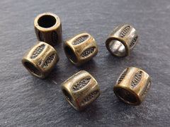 Large Barrel Tube Beads Dotted Ellipse Detailed Tribal Ethnic Antique Bronze Plated Spacers Turkish Jewelry Supplies Findings - 6pc