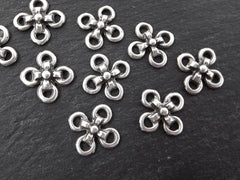 Clover Four Loop Connector Component Ethnic Tribal Jewelry Making Supplies Matte Antique Silver Plated - 12pc