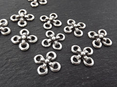 Clover Four Loop Connector Component Ethnic Tribal Jewelry Making Supplies Matte Antique Silver Plated - 12pc