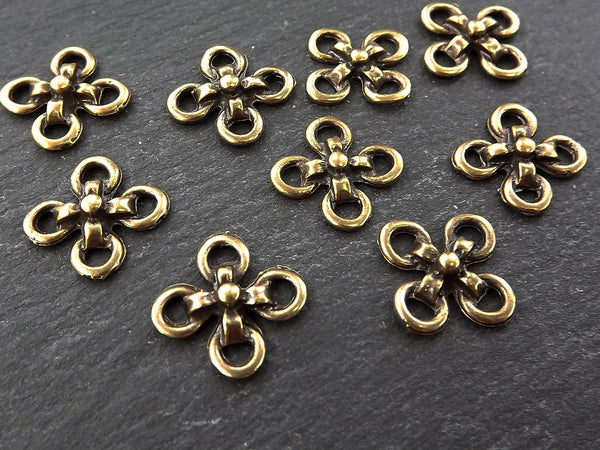 Clover Four Loop Connector Component Ethnic Tribal Jewelry Making Supplies Antique Bronze Plated - 12pc