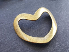 Large Curved Heart Loop Link Pendant Smooth Frame Antique Bronze Plated Turkish Jewelry Making Supplies Findings Component - 1pc