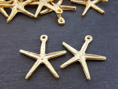Starfish Necklace Pendant Golden Star Fish Sea Star Creature 22k Matte Gold Plated Turkish Jewelry Making Supplies Findings Components - 2PC