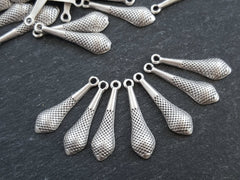 Silver Teardrop Pendulum Charms, Teardrop Dangle, Teardrop Charm, Teardrop Pendant, Teardrop Jewelry, Matte Antique Silver Plated - 10pc