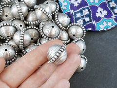 Dotted Large Hollow Silver Bead Spacer Ethnic Turkish Jewelry Supplies Findings Components Matte Antique Silver Plated - 1pc