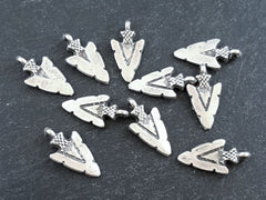 Small Arrow Spear Head Spike Charms Tribal Ethnic Matte Antique Silver Plated Turkish Jewelry Making Supplies Findings Components - 10pc