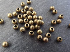 3.5mm Plain Round Ball Bead Spacers, Metal Beads, Beading Supplies, Antique Bronze Plated Brass, 45pcs