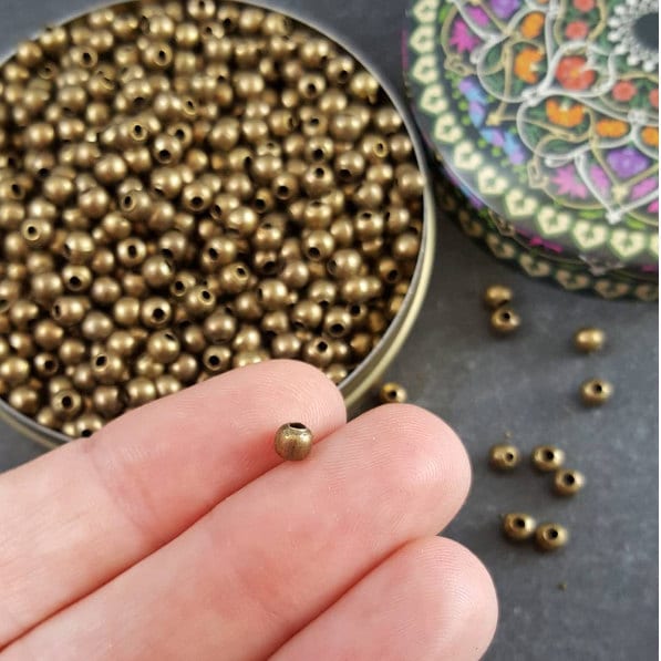 3.5mm Plain Round Ball Bead Spacers, Metal Beads, Beading Supplies, Antique Bronze Plated Brass, 45pcs